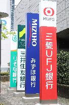 Signs and Logos of the Four Major Banks in Toyosu
